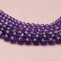 天然紫水晶のビーズ, 天然クォーツ, ラウンド形, 128 面 & 異なるサイズの選択 & 切り面, グレードAAAAAA, 穴:約 1mm, 長さ:約 15.5 インチ, 売り手 ストランド
