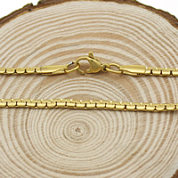 Collar de cadena de acero inoxidable, chapado en color dorado, cadena de caja, 3mm, longitud:aproximado 15 Inch, Vendido por Sarta