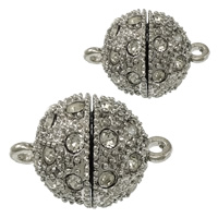 Zinc Alloy Magnetic Clasp, platinum color plated & with rhinestone & single-strand Approx 2mm 