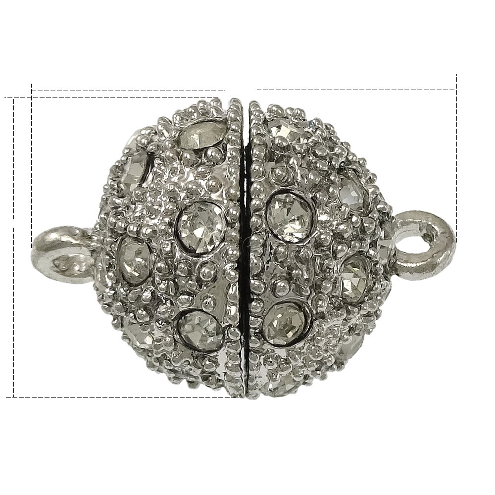 Zinc Alloy Magnetic Clasp, platinum color plated, different size for choice & with rhinestone & single-strand, Hole:Approx 2mm, Sold By PC