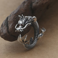 Thailand Sterling Silver Cuff Finger Ring, Dragon US Ring 