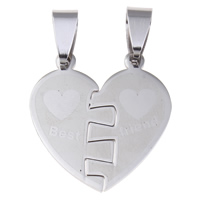 Stainless Steel Heart Pendants, word best friend, original color Approx 
