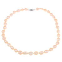 Natural Freshwater Pearl Necklace, brass lobster clasp, Baroque, pink, 8-9mm Approx 16.5 Inch 