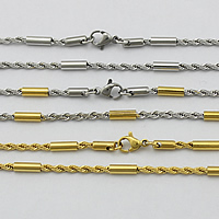 Collar de cadena de acero inoxidable, chapado, cadena de cuerda, más colores para la opción, 8.5x3mm, 2mm, longitud:aproximado 17.5 Inch, Vendido por Sarta