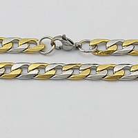 Collar de cadena de acero inoxidable, chapado, giro oval & 2-tono, 12x7x2mm, longitud:aproximado 24 Inch, Vendido por Sarta