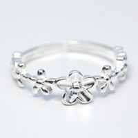925 Sterling Silver Cuff Finger Ring, Flower, 5mm, US Ring 