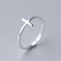 925 Sterling Silver Cuff Finger Ring, Cross, 10mm, US Ring 