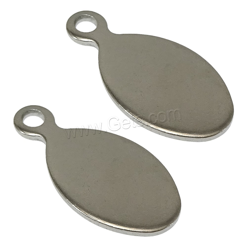 Stainless Steel Tag Charm, Flat Oval, Customized, original color, 10x19.5x1mm, Hole:Approx 2mm, 1500PCs/Bag, Sold By Bag