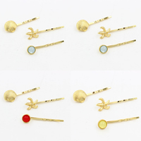 Hair Slide, Zinc Alloy, with Resin, gold color plated 45mm, 15mm, 15mm,10mm 