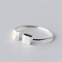 925 Sterling Silver Cuff Finger Ring, Square, brushed, 4mm, US Ring 