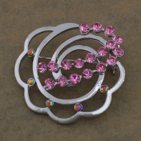 Zinc Alloy Jewelry Brooch, Flower, platinum color plated, with rhinestone 