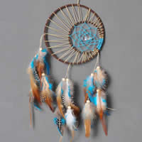 Fashion Dream Catcher, Iron, with Feather & Nylon Cord & Wood, lead & cadmium free, 150mm 