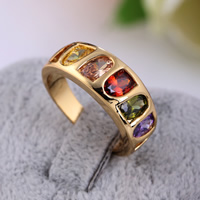 Кубическое цирконовое латунное кольцо, Латунь, плакированный настоящим золотом, разный размер для выбора & с кубическим цирконием, 5mm, продается PC