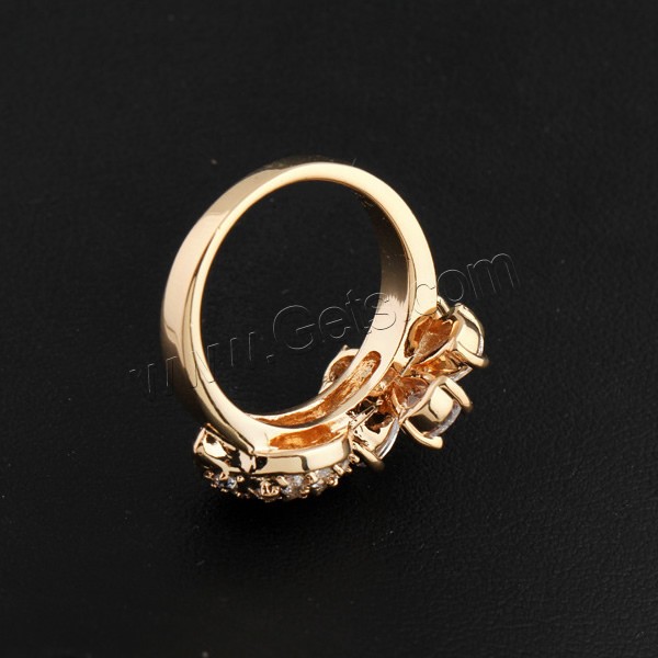 Circón cúbico anillo de dedo de latón, metal, Flor, chapado en oro real, diverso tamaño para la opción & con circonia cúbica, 14mm, Vendido por UD