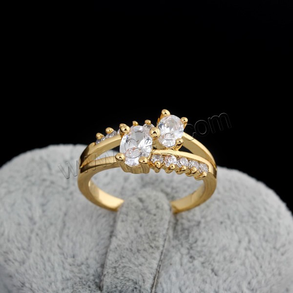 Cubic Zircon Brass Finger Ring, real gold plated, different size for choice & with cubic zirconia, 12mm, Sold By PC