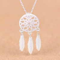925 Sterling Silver Dream Catcher Necklace, with 1.2lnch extender chain, oval chain & brushed Approx 15.3 Inch 