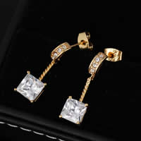 Cubic Zircon Brass Earring, real gold plated, with cubic zirconia 