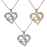 Rhinestone Zinc Alloy Necklace, with 2.4lnch extender chain, Heart, plated, Mother Day Jewelry & oval chain & with rhinestone Approx 17 Inch 
