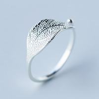 925 Sterling Silver Cuff Finger Ring, Leaf, 7mm, US Ring 