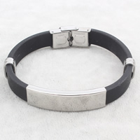 Silicone Stainless Steel Bracelets, with Silicone, black Approx 7.5 Inch 