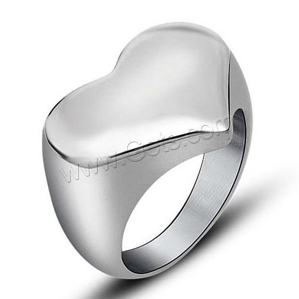Stainless Steel Finger Ring, Heart, different size for choice, original color, 14.8mm, Sold By PC
