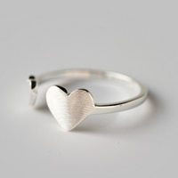 925 Sterling Silver Cuff Finger Ring, Heart, brushed US Ring 
