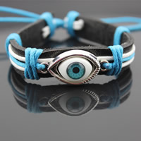 Evil Eye Jewelry Bracelet, Cowhide, with Waxed Cotton Cord & Resin & Zinc Alloy, platinum color plated, Islamic jewelry & adjustable, 45mm Approx 7.5 Inch 