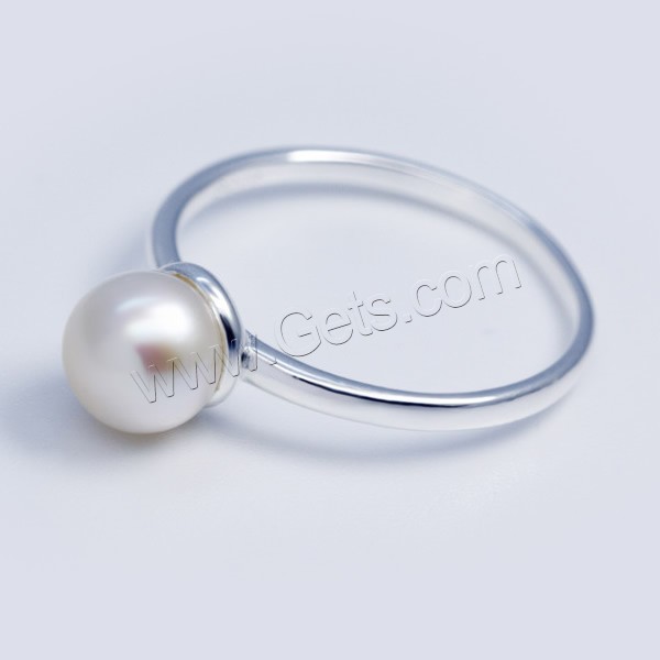 Pearl Sterling Silver Finger Ring, 925 Sterling Silver, with Freshwater Pearl, natural, different size for choice, 7mm, Sold By PC