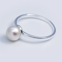 Pearl Sterling Silver Finger Ring, 925 Sterling Silver, with Freshwater Pearl, natural 7mm 