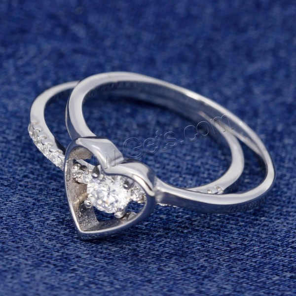 Sterling Silver Ring Set, 925 Sterling Silver, Heart, different size for choice & with cubic zirconia, 9x8mm, 2PCs/Set, Sold By Set