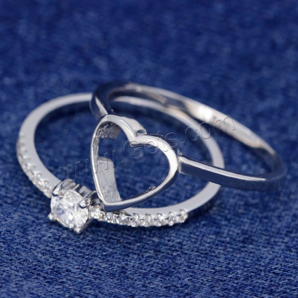 Sterling Silver Ring Set, 925 Sterling Silver, Heart, different size for choice & with cubic zirconia, 9x8mm, 2PCs/Set, Sold By Set