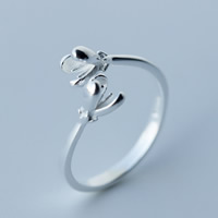 925 Sterling Silver Open Finger Ring, Flower, adjustable US Ring 