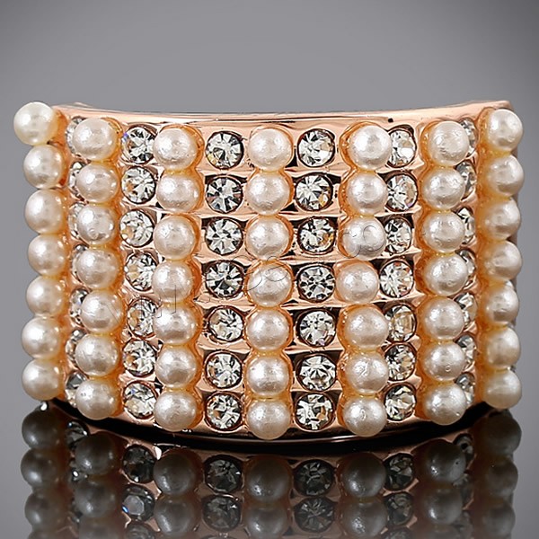Glass Pearl Zinc Alloy Finger Ring, with Glass Pearl, rose gold color plated, different size for choice & with rhinestone, 30x25mm, Sold By PC
