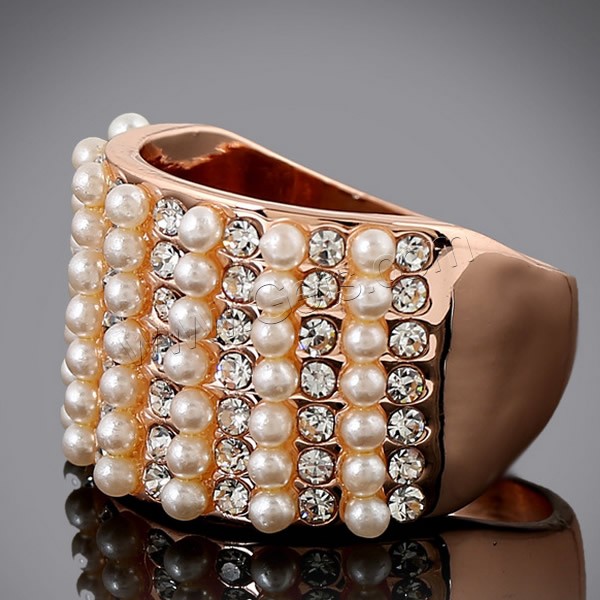 Glass Pearl Zinc Alloy Finger Ring, with Glass Pearl, rose gold color plated, different size for choice & with rhinestone, 30x25mm, Sold By PC