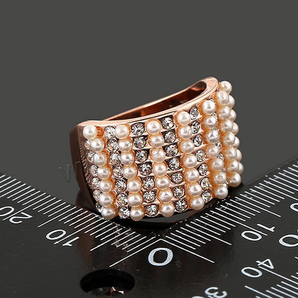 ガラス真珠亜鉛合金指のリング, 亜鉛合金, とともに ガラスパール, ピンクゴールドメッキ, 異なるサイズの選択 & ライン石のある, 30x25mm, 売り手 パソコン
