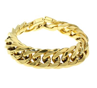 Stainless Steel Chain Bracelets, gold color plated & curb chain Approx 8.5 Inch 