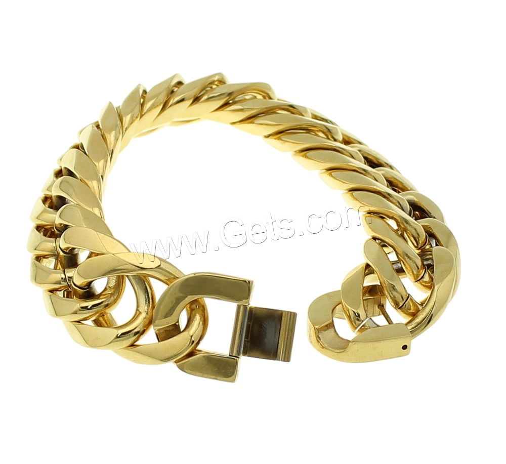 Stainless Steel Chain Bracelets, gold color plated, different size for choice & curb chain, Length:Approx 8.5 Inch, Sold By Strand