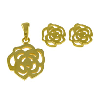Fashion Stainless Steel Jewelry Sets, pendant & earring, Flower, plated, hollow Approx 