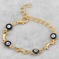 Evil Eye Jewelry Bracelet, Stainless Steel, with 5cm extender chain, Dolphin, gold color plated, Islamic jewelry & evil eye pattern & enamel - Approx 7.5 Inch 