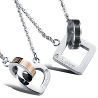Couple Stainless Steel Necklace, word forever love, plated, oval chain & with rhinestone  .65 Inch,  17.71 Inch 
