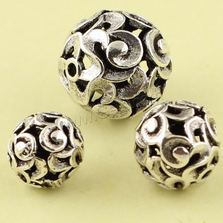 Hollow Brass Beads, Round, antique silver color plated, different size for choice, lead & cadmium free, Hole:Approx 1mm, Sold By PC