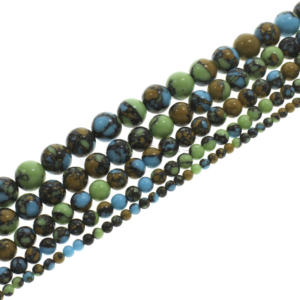 Mosaik Türkis Perlen, rund, synthetisch, verschiedene Größen vorhanden, Bohrung:ca. 1mm, Länge:ca. 15.5 ZollInch, verkauft von Strang