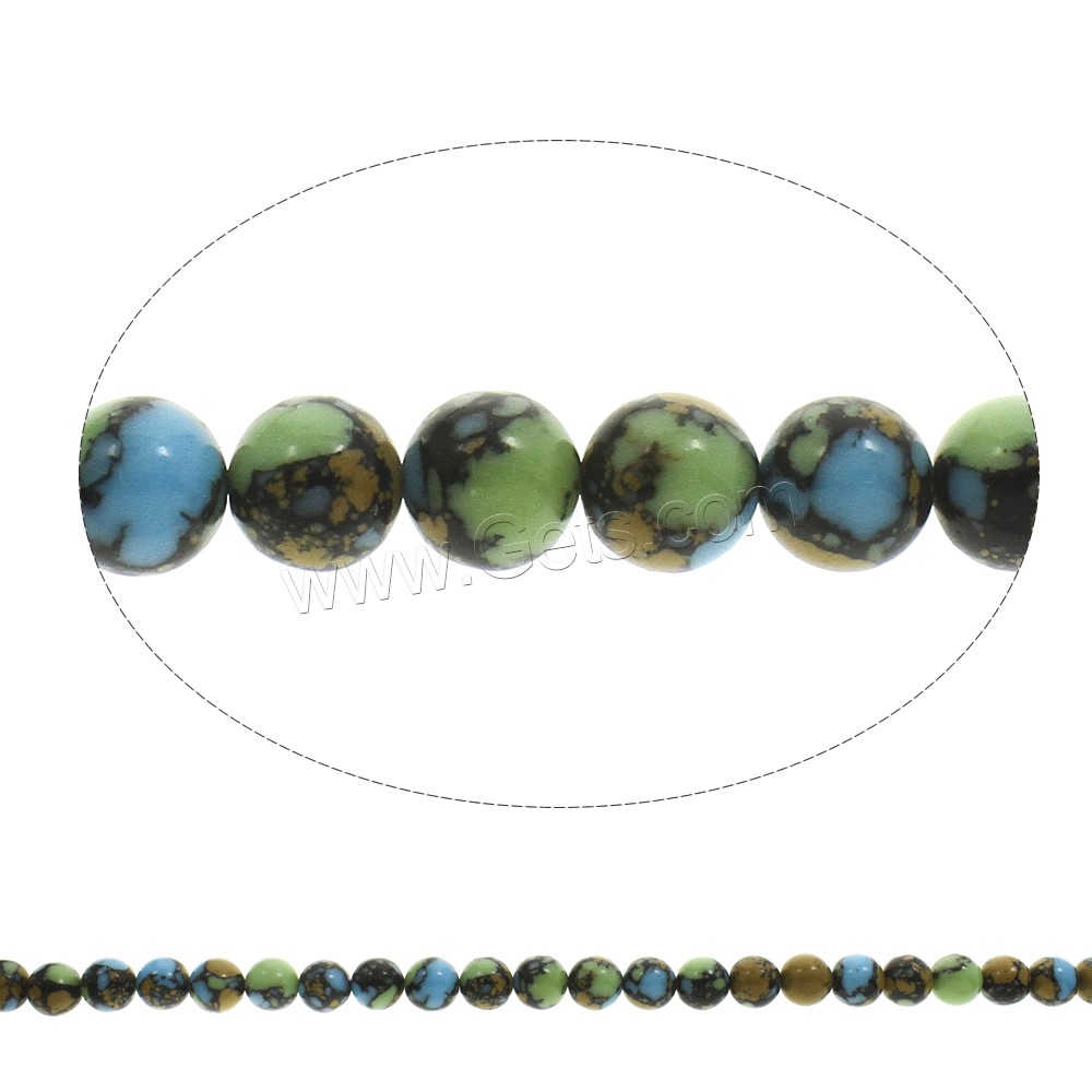 Mosaik Türkis Perlen, rund, synthetisch, verschiedene Größen vorhanden, Bohrung:ca. 1mm, Länge:ca. 15.5 ZollInch, verkauft von Strang