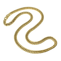 Collar de cadena de acero inoxidable, chapado en color dorado, cadenilla & para hombre, 7x10x1.5mm, longitud:aproximado 23 Inch, Vendido por Sarta