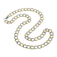 Stainless Steel Chain Necklace, plated, double link chain & for man & two tone Approx 19 Inch 