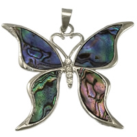 Ormeau coquille pendentifs, laiton, avec coquille d'ormeau, papillon, Placage de couleur platine Environ Vendu par PC