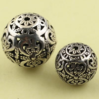 Hollow Brass Beads, Round, antique silver color plated, lead & cadmium free, 12.8mm Approx 1.5mm 