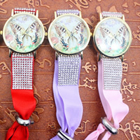 Fashion Watch Bracelet, Zinc Alloy, with Grosgrain Ribbon & Glass, Chinese movement, gold color plated, adjustable & with rhinestone 38mm Approx 9 Inch 