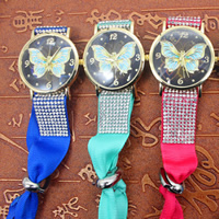 Мода Часы браслет, цинковый сплав, с гросгрейнская лента & Стеклянный, китайское движение, плакирован золотом, регулируемый & со стразами, Много цветов для выбора, 38mm, длина:Приблизительно 9 дюймовый, продается Strand