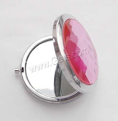 Латунь косметическое зеркало, с Кристаллы & Стеклянный, Плоская круглая форма, различных марок на выбор & граненый, Много цветов для выбора, 70x70x16mm, продается PC